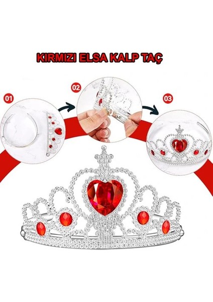 Litae Trend Kalp Taşlı Kırmızı Renk Karlar Ülkesi Elsa Anna Frozen Tacı fiyatları