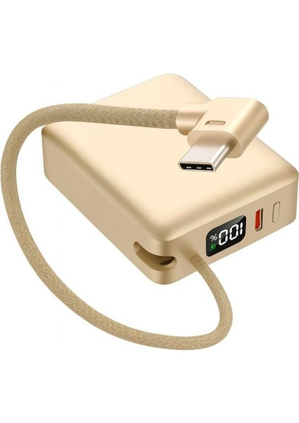 10.000MAH LCD Göstergeli Type-C Giriş & Çıkışlı 20W Dahili Type-C Kablolu Powerbank