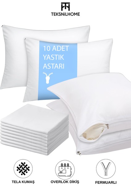 | Tela 10 Adet Fermuarlı Beyaz Yastık Astarı Ekonomik Şilte 50X70