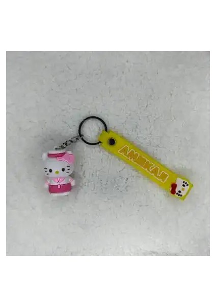 3D Silikon Pembe Fular Hello Kıtty Anahtarlık