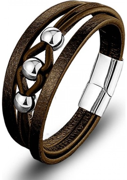 Çelik Top ve Kahve Deri Bileklik 31684B8D2