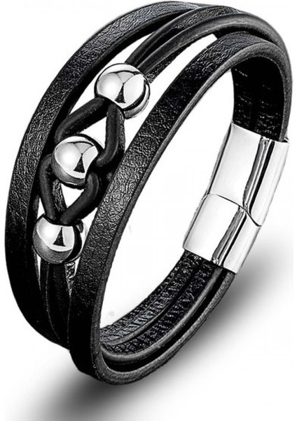 Çelik Top ve Siyah Deri Bileklik 31684B8D1
