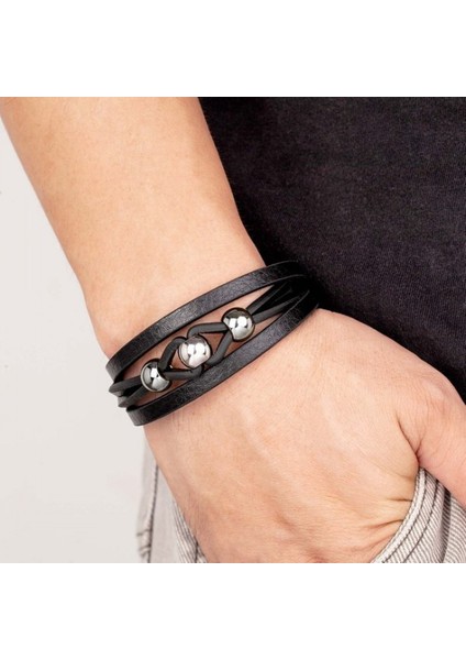 Çelik Top ve Siyah Deri Bileklik 31684B8D1 fiyatları