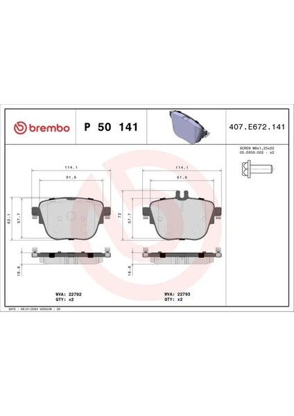 P50141 Arka Fren Balatasi A0004206200 A0004206300 A0004207903