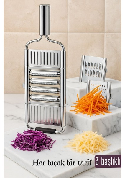 Paslanmaz Çelik Sebze Rendesi – Değiştirilebilir 3 Bıçaklı, Çok Fonksiyonlu, Hızlı ve Pratik 722270