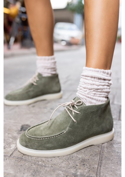 Setla Kadin Gri Gercek Deri Suet Bot