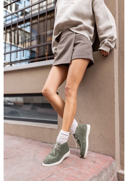 Setla Kadin Gri Gercek Deri Suet Bot