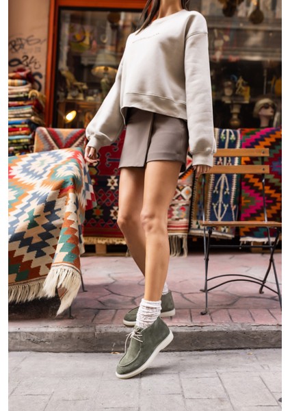 Setla Kadin Gri Gercek Deri Suet Bot