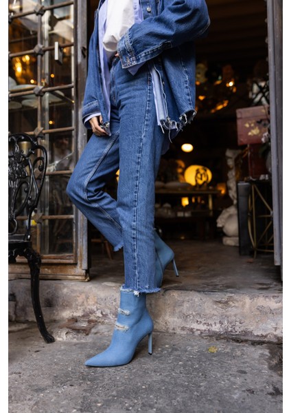 Adel Kadın Kot Yırtık Detay Topuklu Bootie