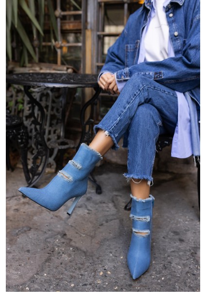 Adel Kadın Kot Yırtık Detay Topuklu Bootie fiyatları