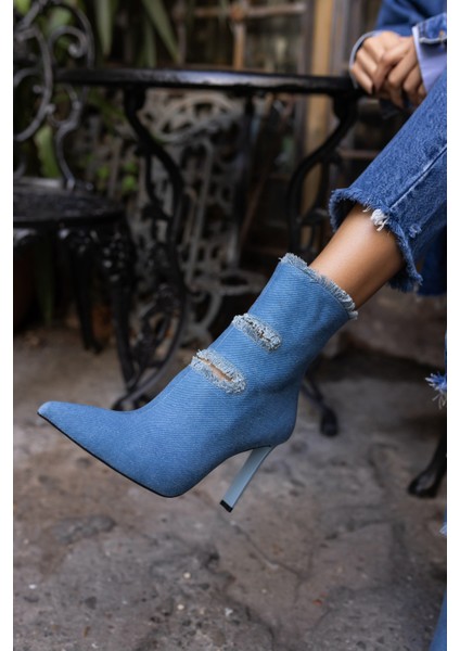Adel Kadın Kot Yırtık Detay Topuklu Bootie modelleri