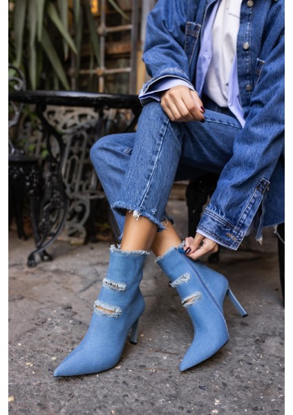 Adel Kadın Kot Yırtık Detay Topuklu Bootie fırsatları