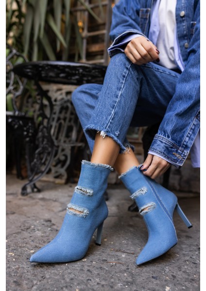 Adel Kadın Kot Yırtık Detay Topuklu Bootie indirimleri