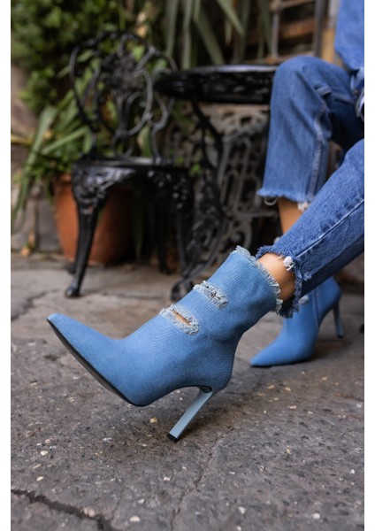 Adel Kadın Kot Yırtık Detay Topuklu Bootie