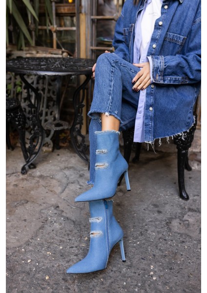 Adel Kadın Kot Yırtık Detay Topuklu Bootie