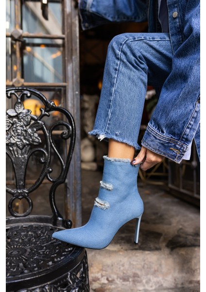 Adel Kadın Kot Yırtık Detay Topuklu Bootie