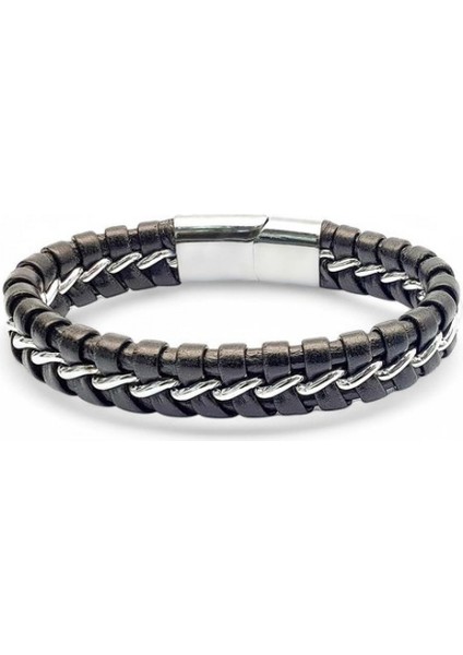 Zincir Model Çelik ve Deri Bileklik 31684B2D1