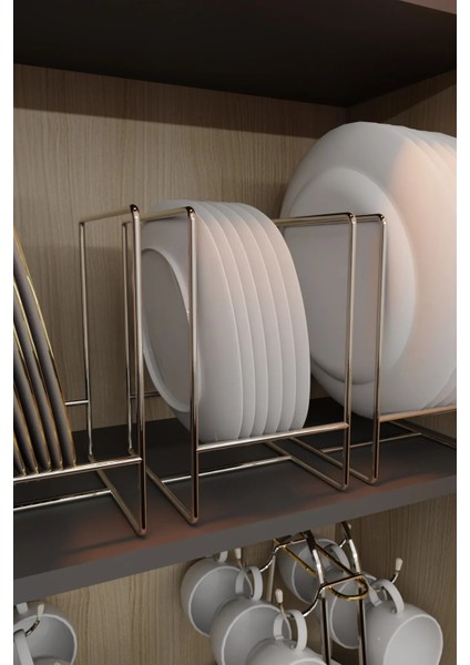 Gümüş Metal Tabak Düzenleyici - Paslanmaz Ergonomik Dolap Içi Mutfak Organizer fırsatları