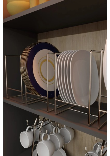 Gümüş Metal Tabak Düzenleyici - Paslanmaz Ergonomik Dolap Içi Mutfak Organizer
