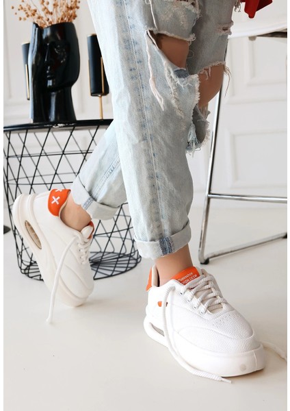 Chris Beyaz Cilt Turuncu Detaylı Bağcıklı Spor Ayakkabı fiyatları