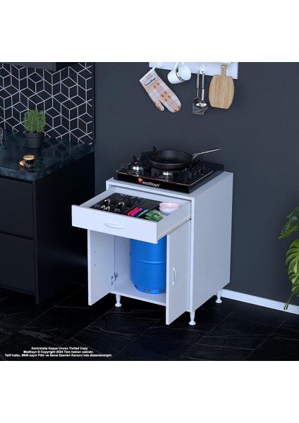 Birce L-65 x 87 x 48 cm Set Üstü Ocak ve Tüp Bölmeli Çekmeceli Mutfak Dolabı