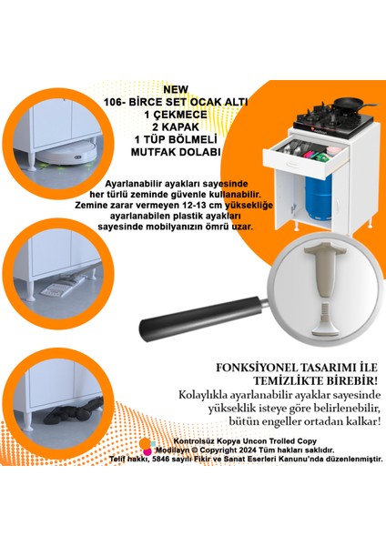 Birce L-65 x 87 x 48 cm Set Üstü Ocak ve Tüp Bölmeli Çekmeceli Mutfak Dolabı