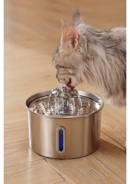Su Seviyesi Göstergeli 2.2 L Paslanmaz Çelik Kedi Köpek Için Su Pınarı Su Çeşmesi Su Sebili USB Kablolu BP02