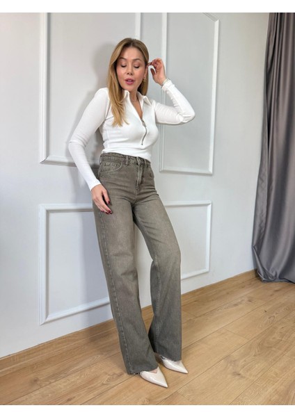 Zr Haki Wide Leg Jean