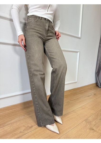 Zr Haki Wide Leg Jean