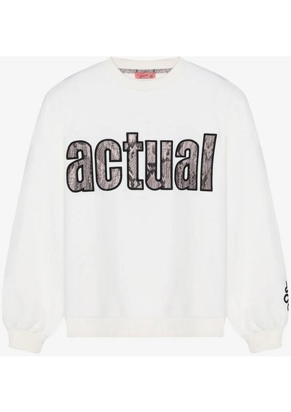 Kadın Oversize Sweatshirt Ekru