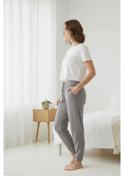 %100 Pamuk 2'li Paket Süprem Kadın Pijama Altı Rahat Kalıp Cepli Ipli Terletmez Esnek Siyah- Gri Alt modelleri