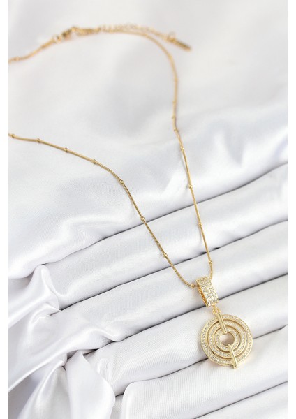 316L Çelik Zirkon Taşlı Çember Model Gold Renk Kadın Kolye - TJ-BKO10527 fiyatları