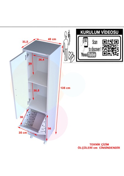 Ecrin 40X138 cm Çamaşır ve Erzak Bölmeli Çok Amaçlı Dolap modelleri