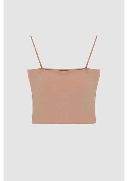 Kadın Ip Askılı Basic Crop Atlet Bej