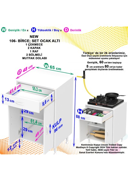 Birce L-65 x 87 x 48 cm Set Üstü Ocak ve Çekmeceli Çok Amaçlı Mutfak & Banyo Dolabı indirimleri