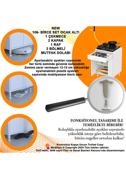 Birce L-65 x 87 x 48 cm Set Üstü Ocak ve Çekmeceli Çok Amaçlı Mutfak & Banyo Dolabı