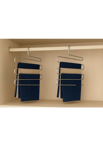 2 Adet Pantolon Askısı 5 Katlı Metal Dolap Içi Akıllı Krom Askı Pantolon Askısı 5 Katlı Düzenleyici