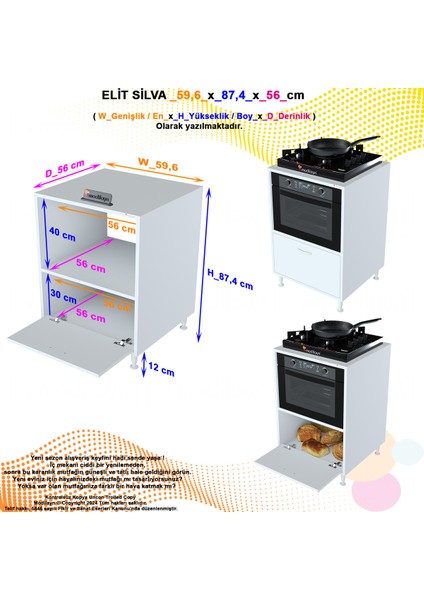 Lara 59,6 x 87,4 x 56 cm Set Üstü Ocak Ve Ankastre Fırın Dolabı fiyatları