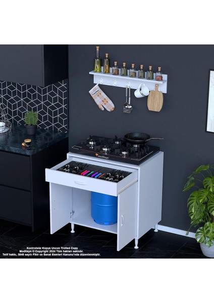 Birce Xxxl-80 x 87 x 48 cm Tüp Bölmeli Set Ocak Altı Dolap ve Baharat Rafı