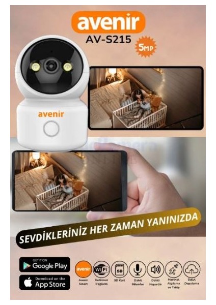 AV-S215 Wifili Bakıcı Bebek Kamerası 5mp 256 GB Sd Kart Desteği Çift Yönlü Ses Sürekli Kayıt Modu modelleri