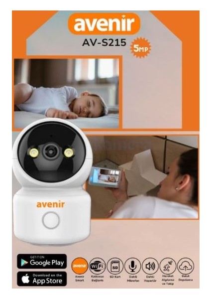 AV-S215 Wifili Bakıcı Bebek Kamerası 5mp 256 GB Sd Kart Desteği Çift Yönlü Ses Sürekli Kayıt Modu fırsatları