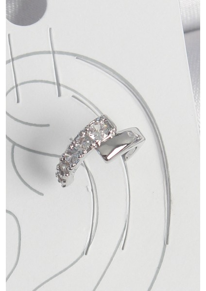 Pirinç Gümüş Renk Zirkon Taşlı Kadın Kıkırdak Küpe - TJ-BKP10556