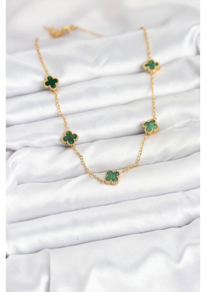 316L Çelik Zincir Gold Renk Yeşil Baby Boy Yonca Kadın Kolye - TJ-BKO10570 fiyatları