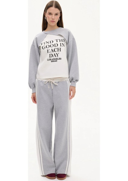 Kadın Match Detaylı Baskılı Bisiklet Yaka Sweatshirt Gri modelleri