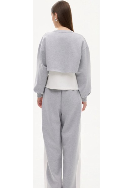 Kadın Match Detaylı Baskılı Bisiklet Yaka Sweatshirt Gri fırsatları