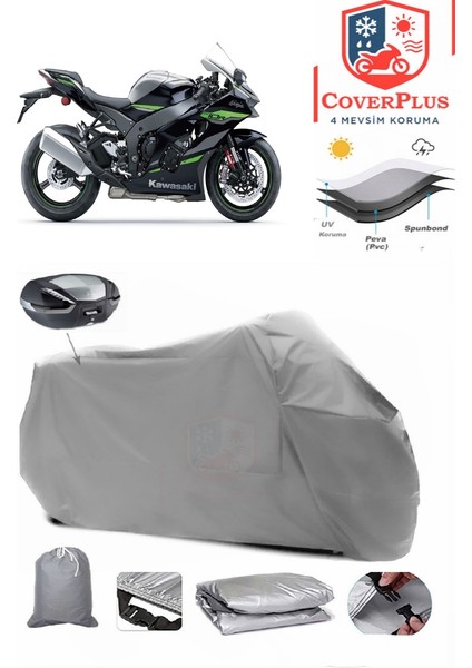 Kawasaki Ninja ZX-10R Arka Çanta Uyumlu (Gri) Motorsiket Brandası Motor Örtüsü Çadır Su Geçirmez Motosiklet Kılıfı Motor Brandası