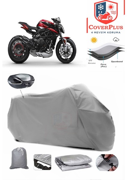 Mv Agusta Dragster 800 Rc Scs Arka Çanta Uyumlu (Gri) Motorsiket Brandası Motor Örtüsü Çadır Su Geçirmez Motosiklet Kılıfı Motor Brandası