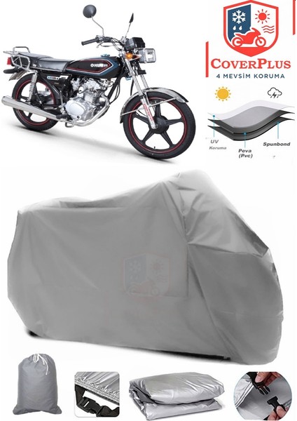 Kuba KM125-6 Gri Motorsiket Brandası Motor Örtüsü Çadır Su Geçirmez Motosiklet Kılıfı Motor Brandası