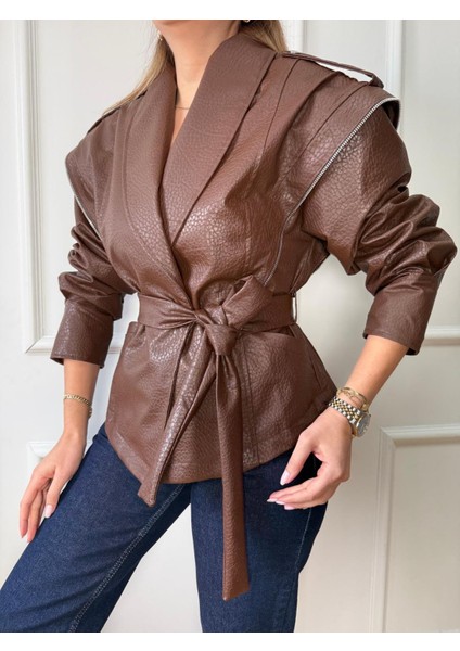 Kahve Petekli Deri Ceket