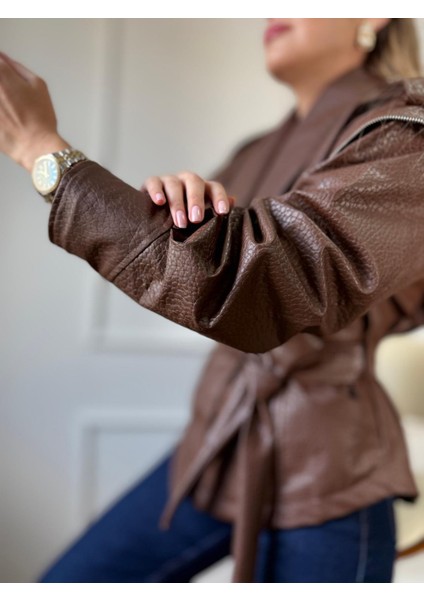 Kahve Petekli Deri Ceket modelleri